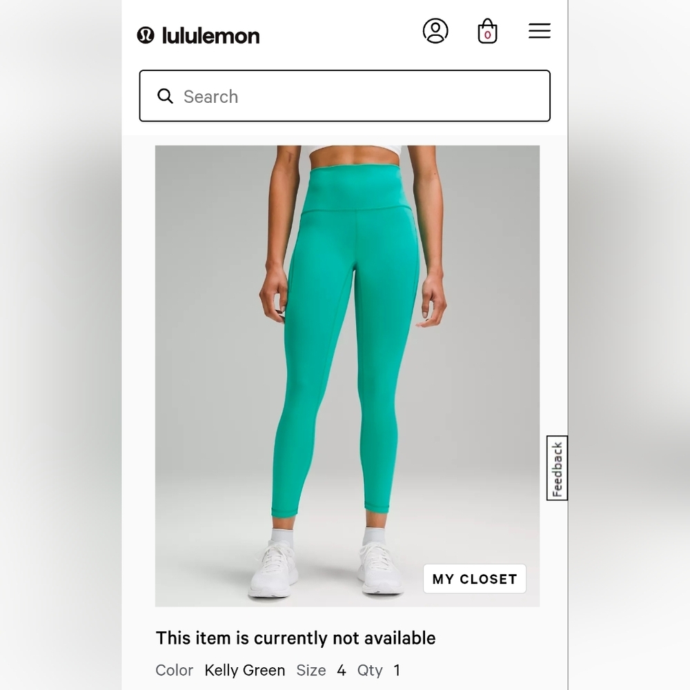 Lululemon Wunder Train High-Rise Tight With Pockets 25" Size 4 Kelly Green